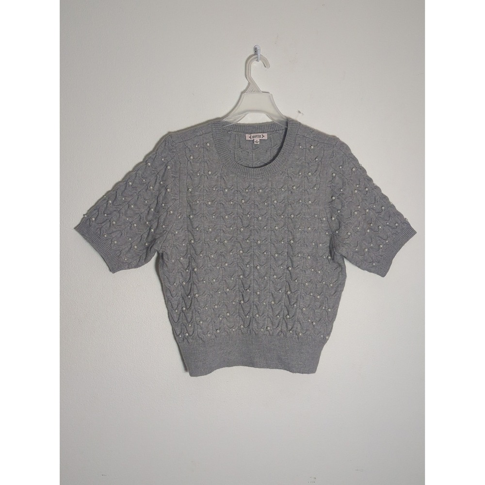 Nanette Lepore Womens Short Sleeve Sweater XL Pearl Cable Knit Coquette